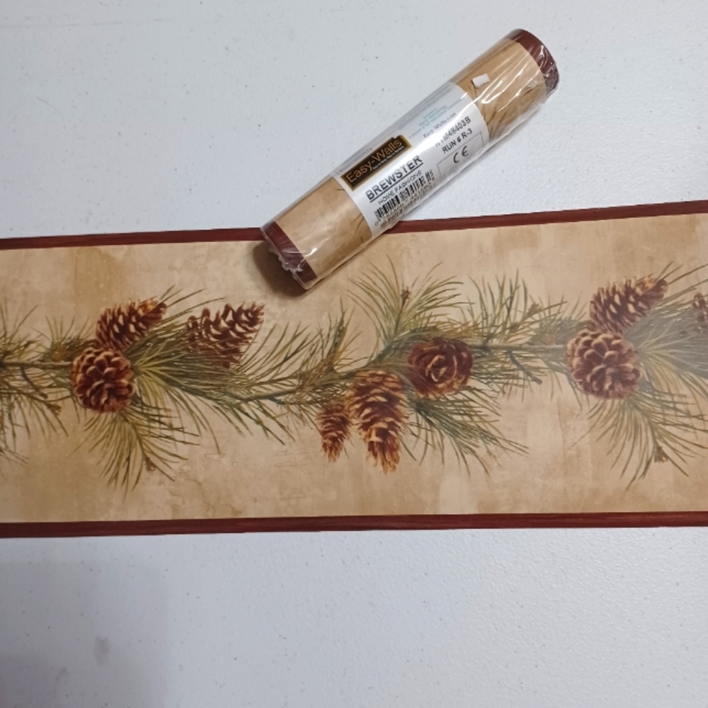 Wallpaper Border Pinecones Red Trim